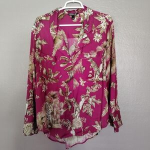 Banana Republic Satin Button Down Shirt Purple Jungle Theme